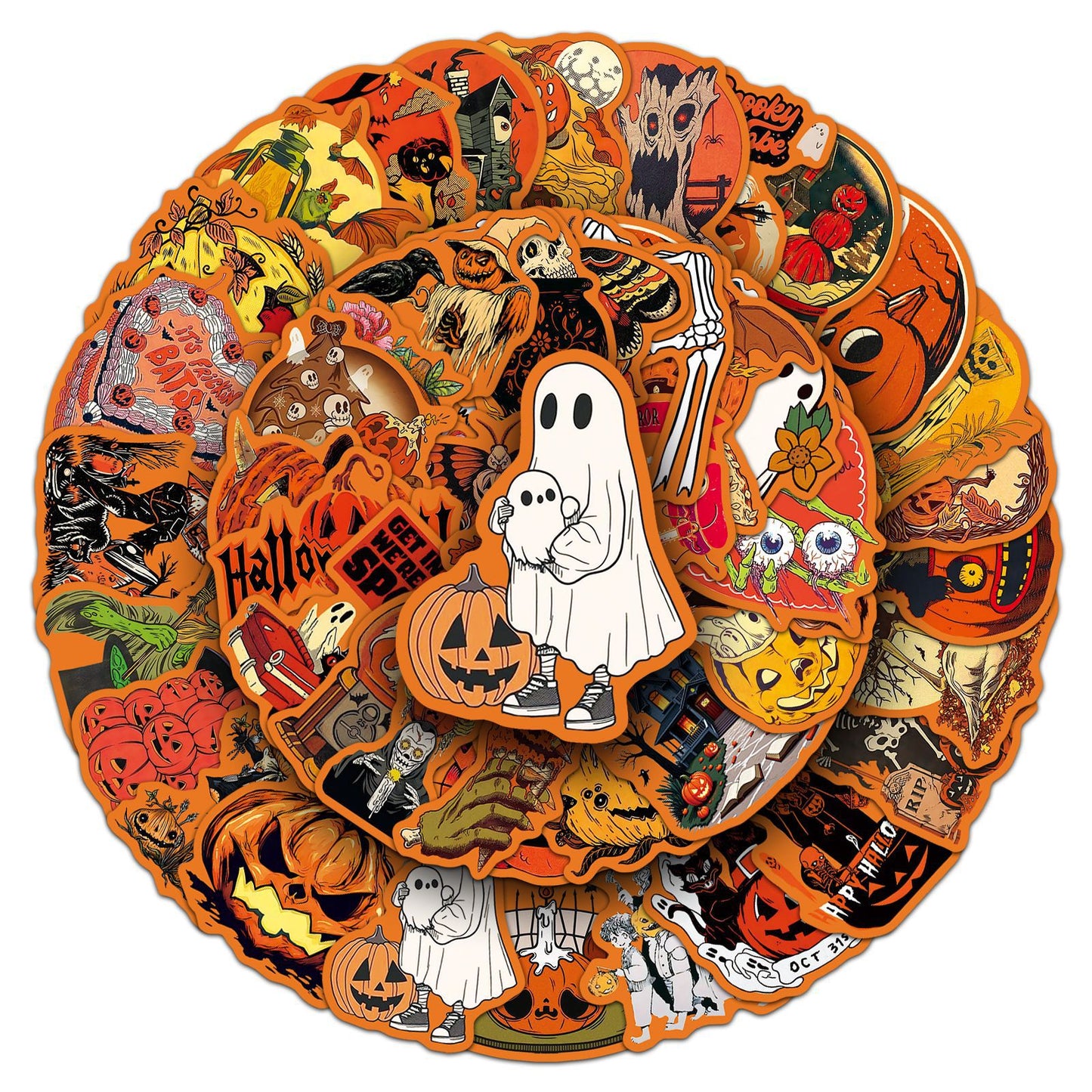 🎃 50 Pcs Vintage Halloween Stickers – Pumpkin Festival Decoration for Phone & Laptop 🎃✨ Kawaii Stickers