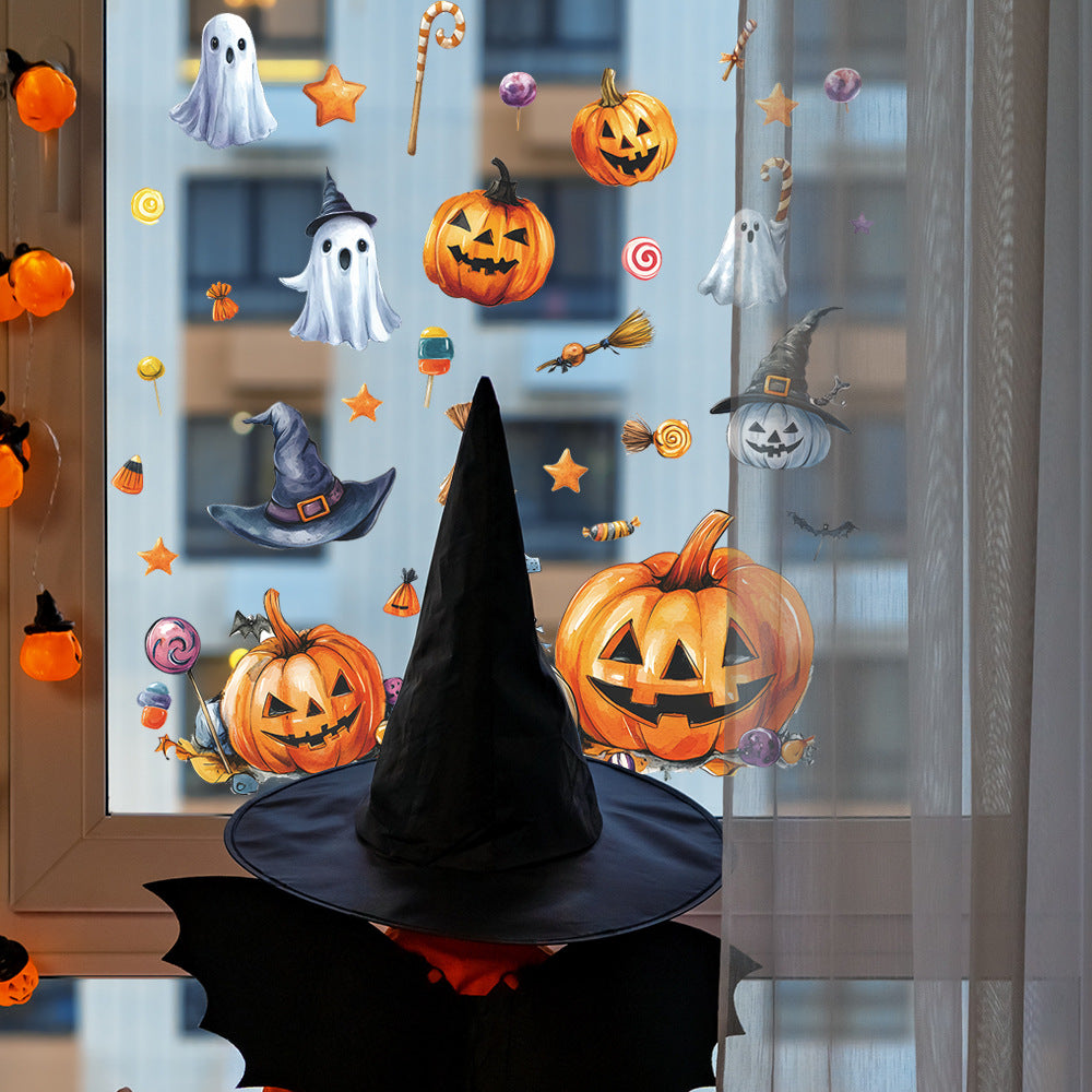 🎃👻 Cute Halloween Window Stickers – Static Cling Glass Decals with Pumpkins, Ghosts & Candy – Holiday Home Decor Kawaii Stickers