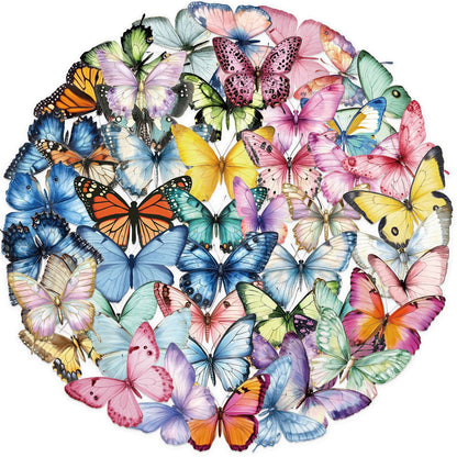 🦋 50 Pcs Transparent Butterfly Stickers Book Waterproof PET Insect Stickers for Water Bottles, Laptops, Journals, Guitars and Scrapbooking Kawaii Stickers