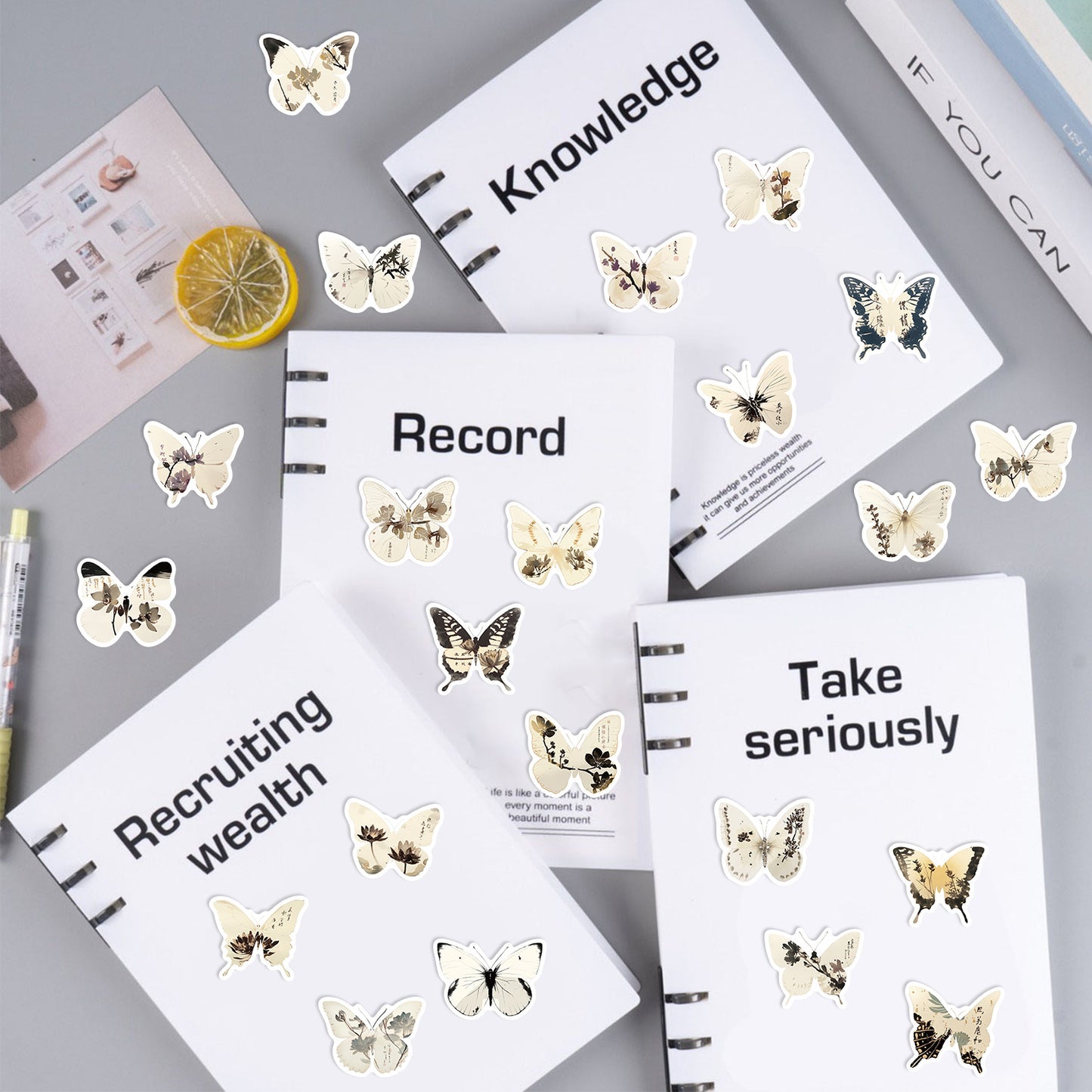 🦋🎨50pcs Ink-Style Butterfly Stickers Book | Waterproof PET Oriental Art Stickers for Journals, Notebooks, Water Cups ☕ & DIY Crafts Kawaii Stickers