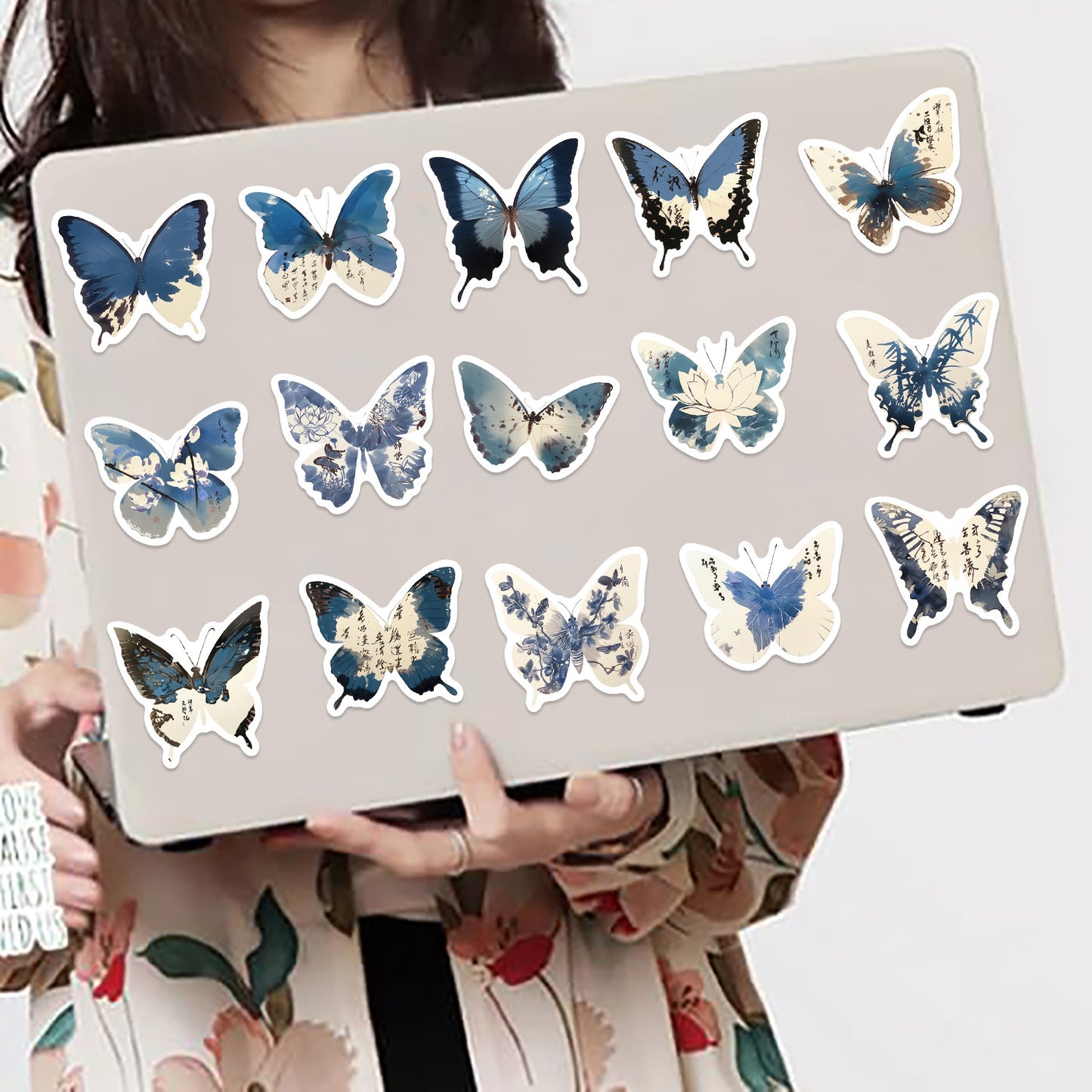 🦋🎨50pcs Ink-Style Butterfly Stickers Book | Waterproof PET Oriental Art Stickers for Journals, Notebooks, Water Cups ☕ & DIY Crafts Kawaii Stickers