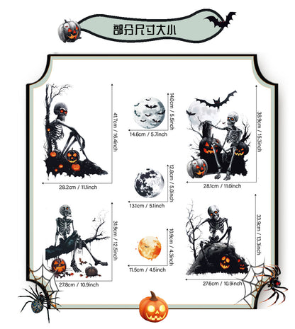 💀 Halloween Window Stickers – Black Skull & Pumpkins 🕷️🎃 Kawaii Stickers