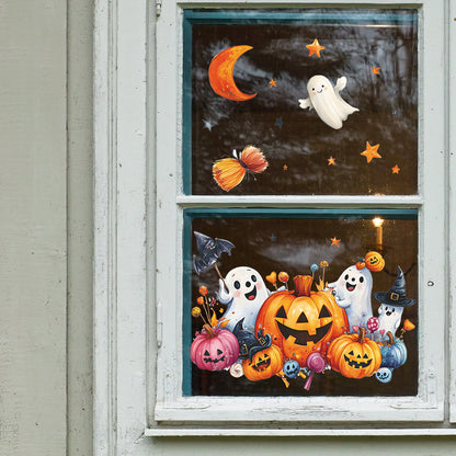 🎃 Halloween Cartoon Ghost Pumpkin Bat Balcony Glass Halloween window stickers – No Glue Kawaii Stickers