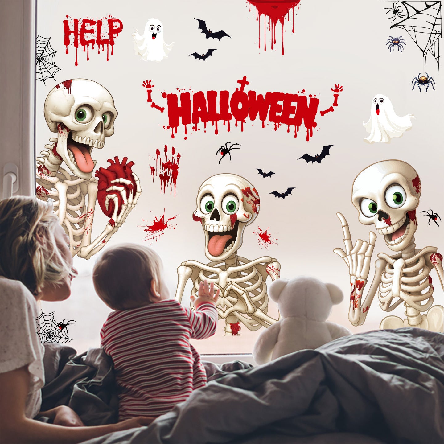 💀 Halloween Skeleton & Ghost Window Stickers – Spooky Fun for Your Home 🎃 Kawaii Stickers