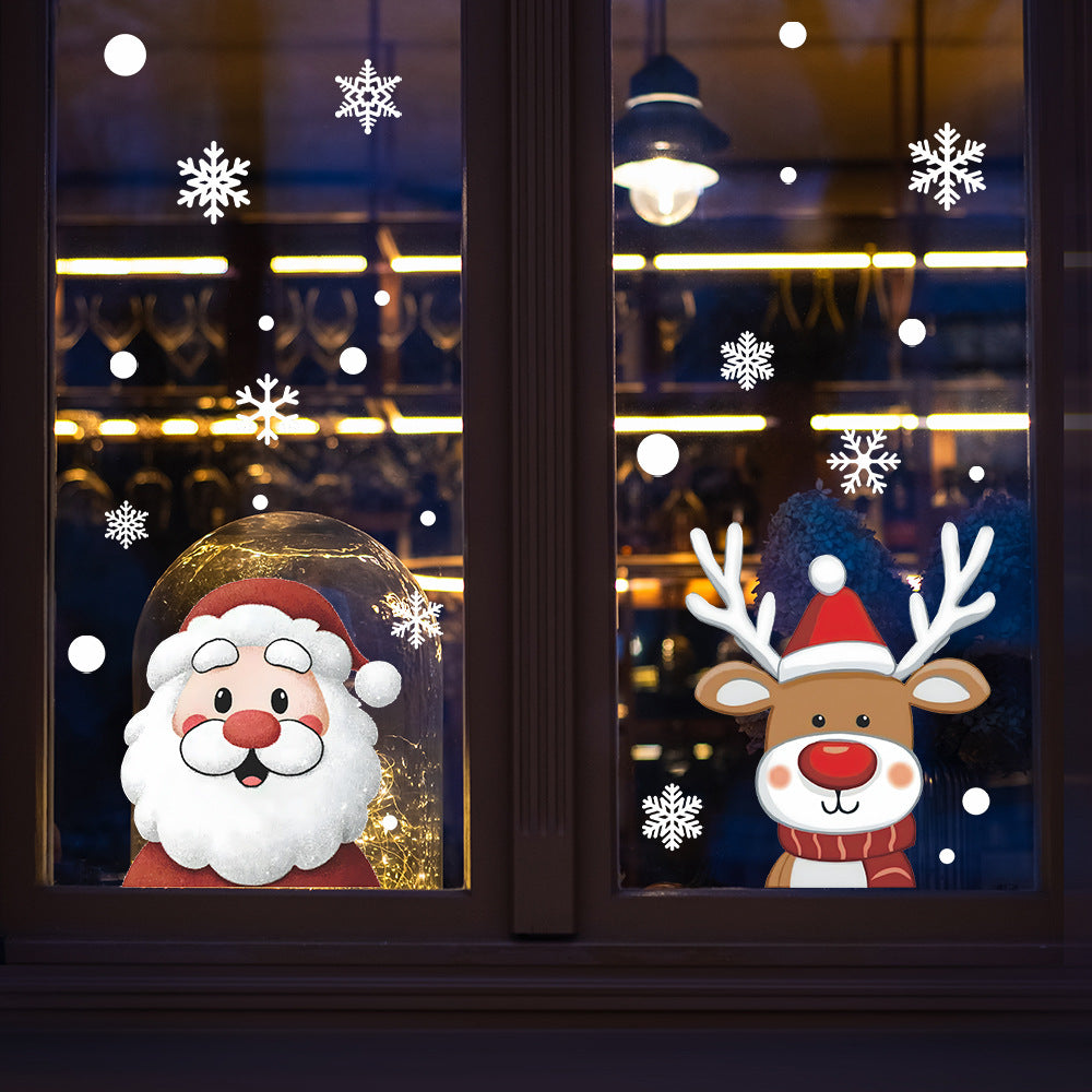 🎅 Snowflake Window Stickers Cartoon Christmas Santa, Reindeer ❄️✨ | Static Cling Glass Decals for Holiday Atmosphere 🎄 Kawaii Stickers