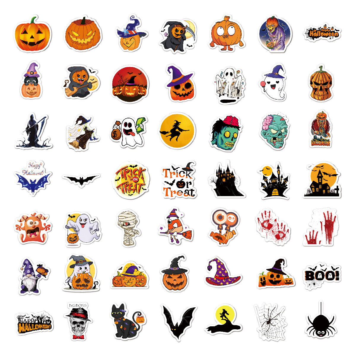 🕸️ Halloween Stickers Cartoon Graffiti Holographic Vinyl Set – 50PCS 🎃👻✨ Kawaii Stickers