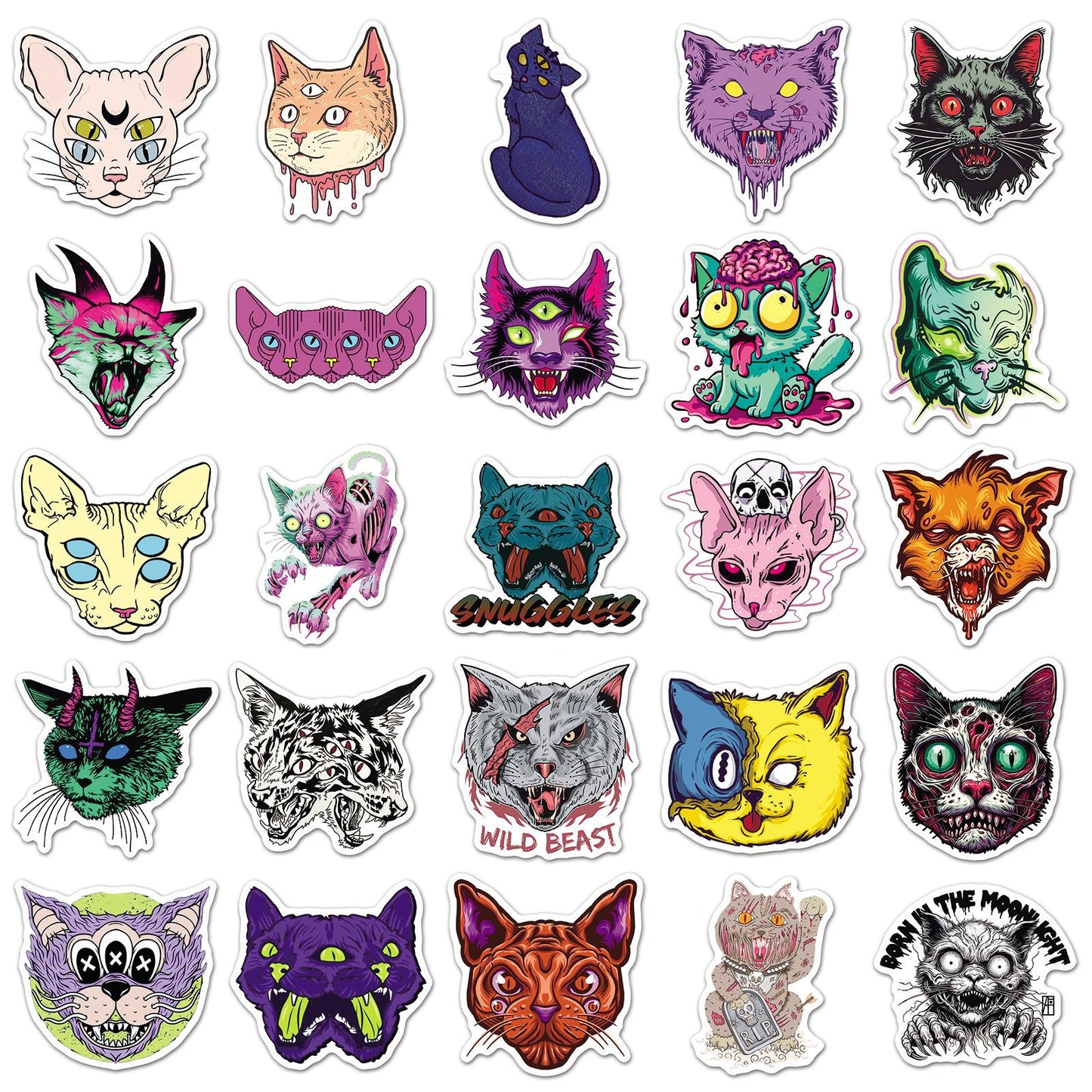 Halloween Stickers - 50pcs Scary Cat Halloween Stickers Set for DIY Decoration 🎃