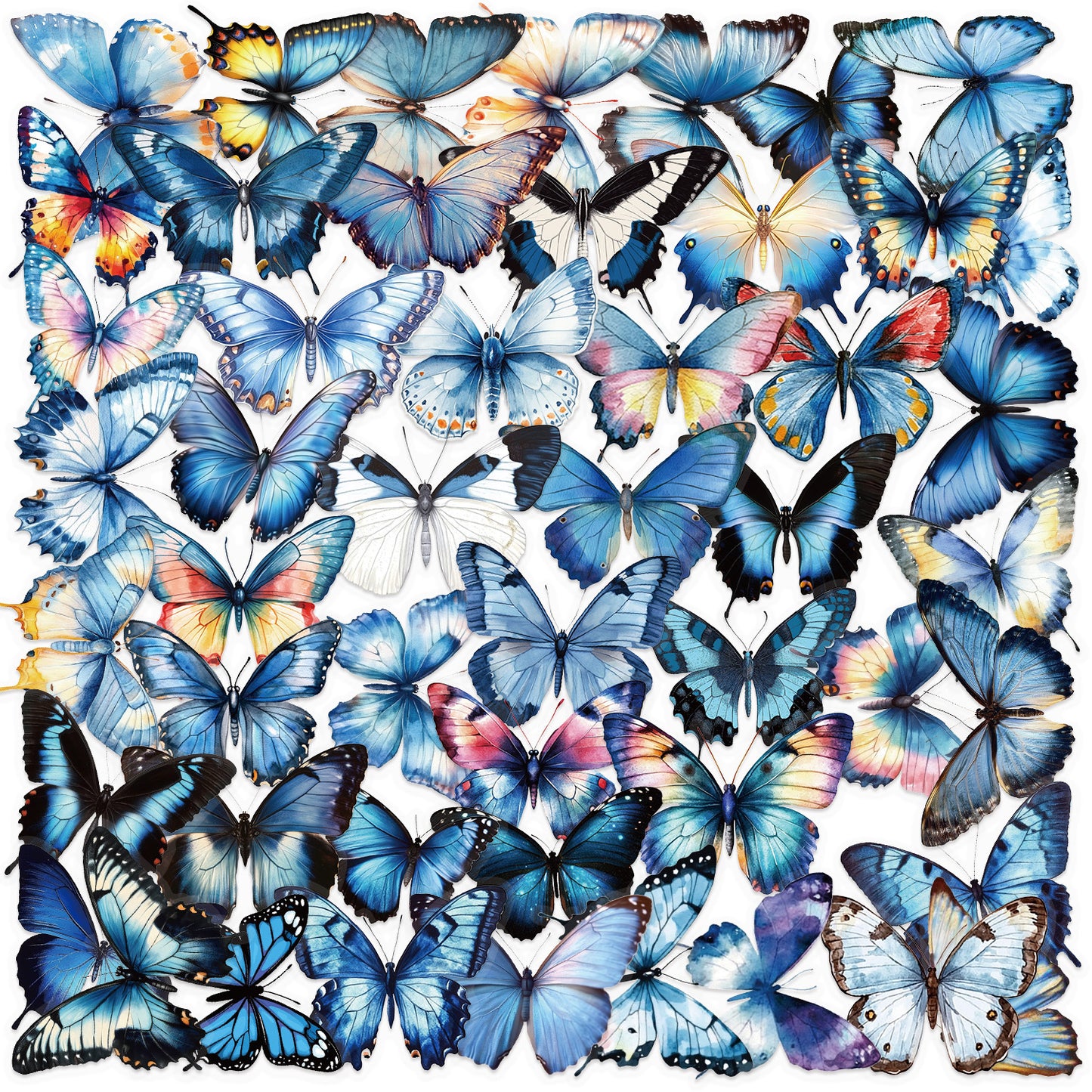 🦋🌈 50pcs Colorful Transparent Butterfly Stickers | Waterproof PET Stickers for Journals, Notebooks, Cups ☕, Guitars & DIY Crafts 🎨✨ Kawaii Stickers