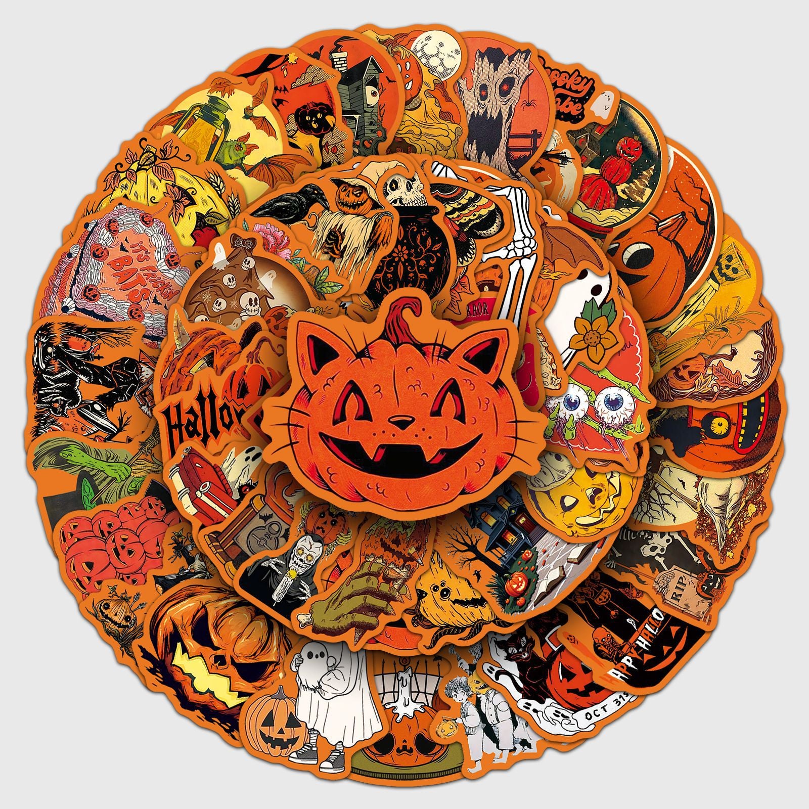 🎃 50 Pcs Vintage Halloween Stickers – Pumpkin Festival Decoration for Phone & Laptop 🎃✨ Kawaii Stickers