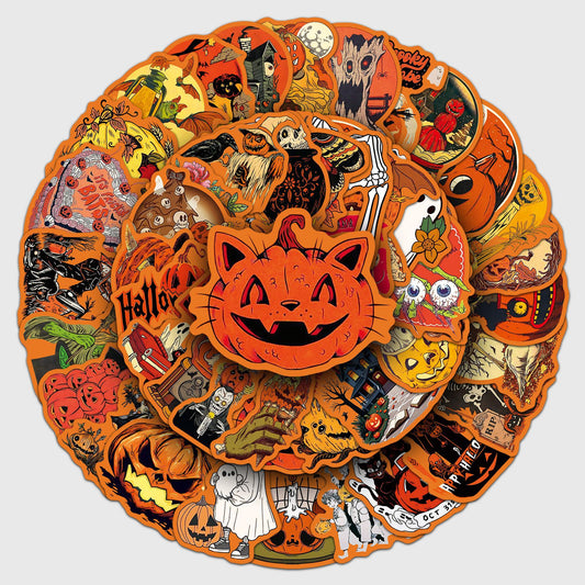 🎃 50 Pcs Vintage Halloween Stickers – Pumpkin Festival Decoration for Phone & Laptop 🎃✨ Kawaii Stickers
