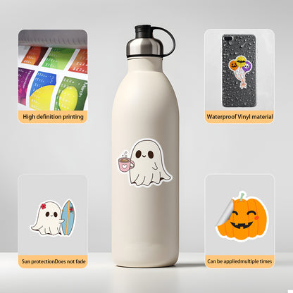 50pcs Halloween Ghost Graffiti Stickers – Waterproof Vinyl Stickers for Phones, Water Bottles, Laptops Kawaii Stickers
