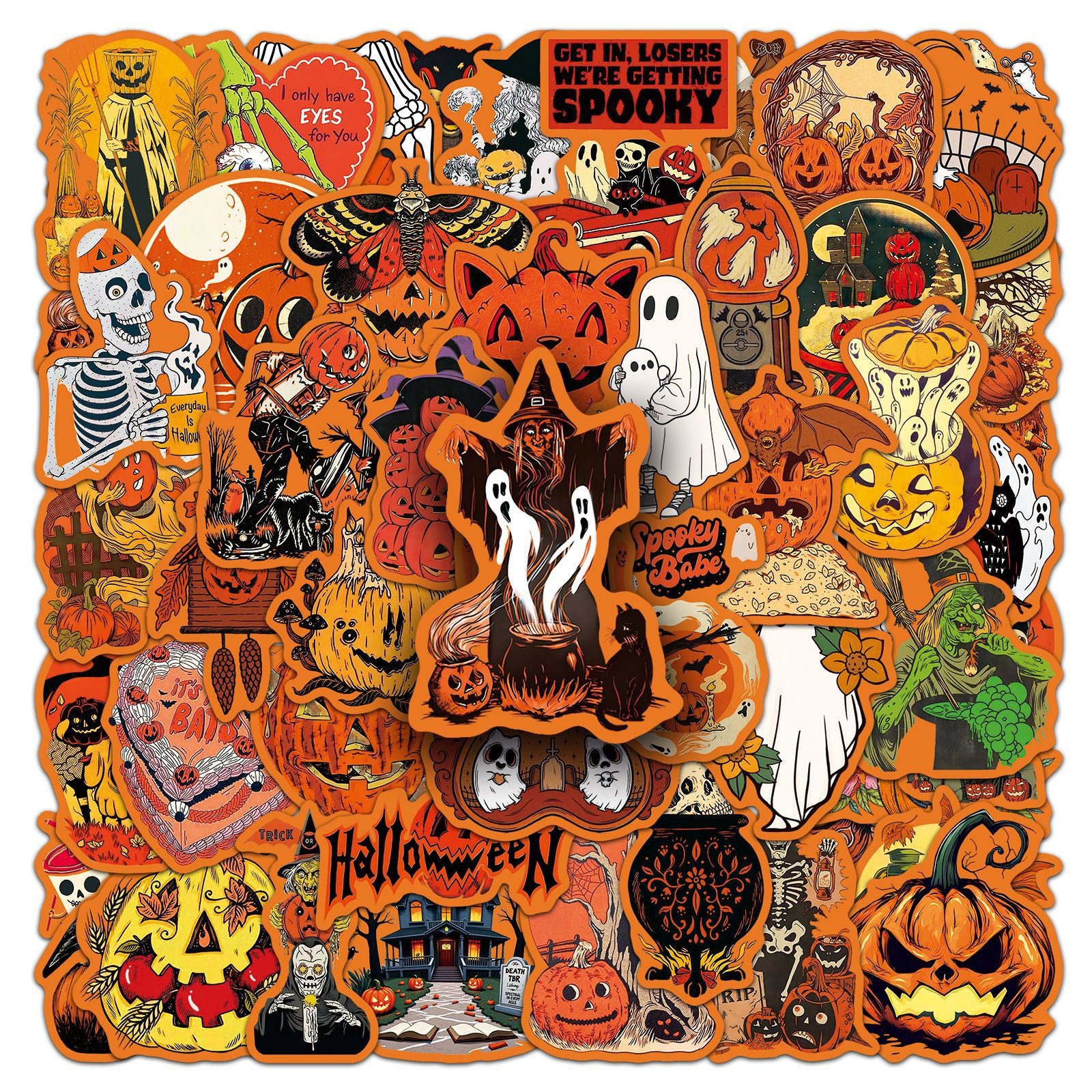 🎃 50 Pcs Vintage Halloween Stickers – Pumpkin Festival Decoration for Phone & Laptop 🎃✨ Kawaii Stickers