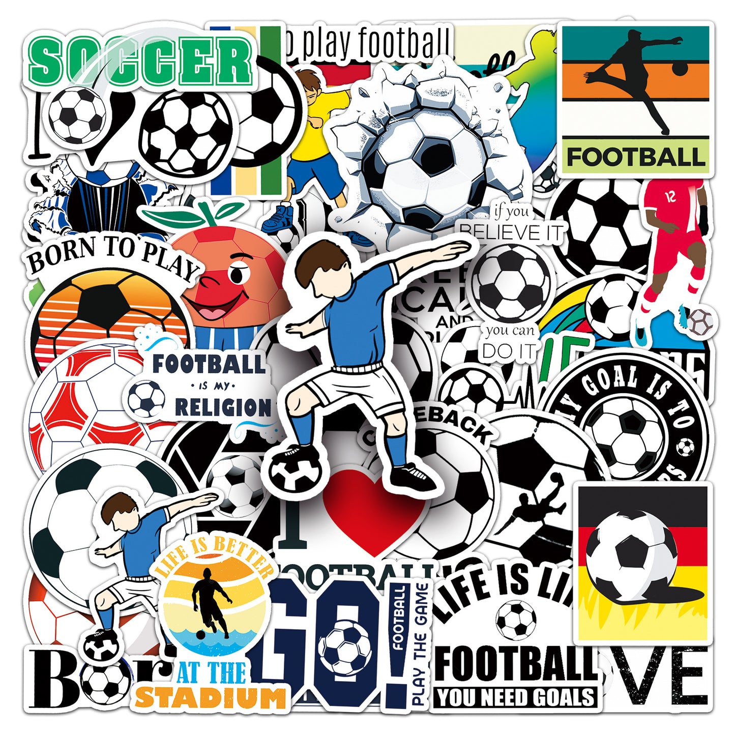 Football Stickers – 50Pcs Sport Designs – High-Definition Waterproof PVC – For Water Bottles, Laptops, Skateboards, Suitcases, Phones – Kawaii Stickers Kawaii Stickers