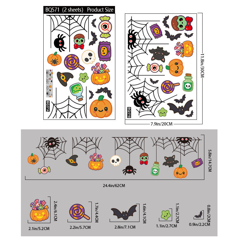 💀 Halloween Skull & Pumpkin Glass Window Stickers – Spooky Fun Decor 🎃 BQ571AB Kawaii Stickers