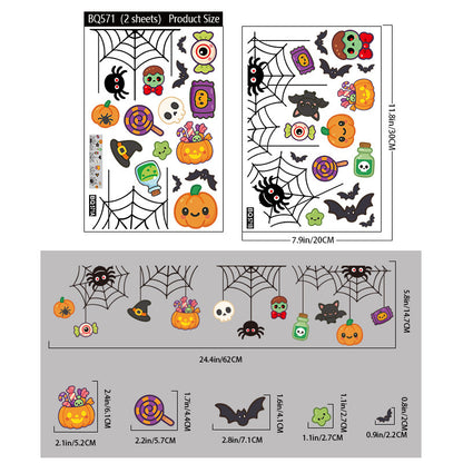 💀 Halloween Skull & Pumpkin Glass Window Stickers – Spooky Fun Decor 🎃 BQ571AB Kawaii Stickers