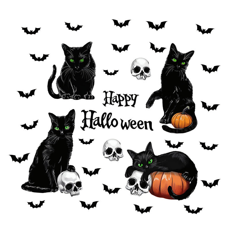 Halloween Window Stickers – Black Cat, Bat & Pumpkin PVC Wall Decals – Happy Halloween Stickers for Glass & Walls – Kawaii Stickers Kawaii Stickers