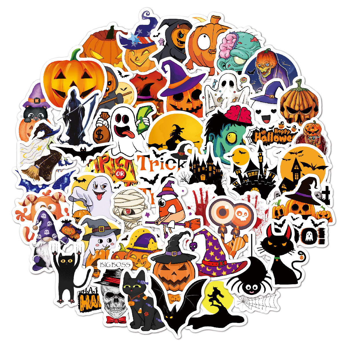 🕸️ Halloween Stickers Cartoon Graffiti Holographic Vinyl Set – 50PCS 🎃👻✨ Kawaii Stickers