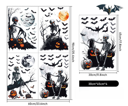 💀 Halloween Window Stickers – Black Skull & Pumpkins 🕷️🎃 Kawaii Stickers