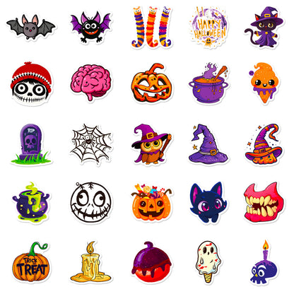 Halloween Stickers – 50Pcs Cute Ghost, Spider & Bat Cartoon DIY Stickers