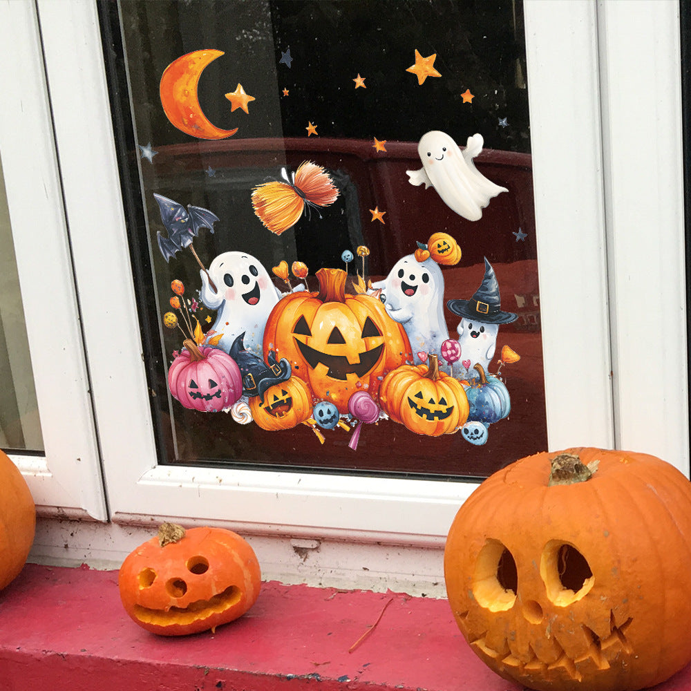 🎃 Halloween Cartoon Ghost Pumpkin Bat Balcony Glass Halloween window stickers – No Glue Kawaii Stickers