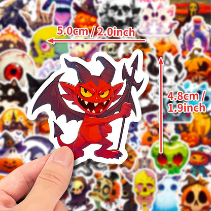 🎃 50 Halloween Stickers – Skulls, Pumpkins, Witches, Grim Reapers & Black Cats 🖤 T01041985 Kawaii Stickers