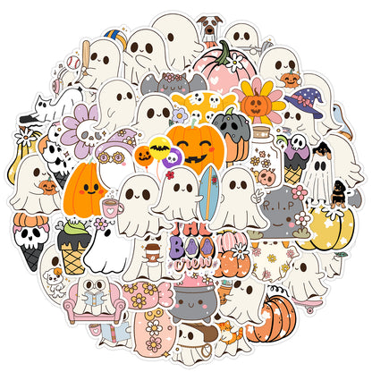 50pcs Halloween Ghost Graffiti Stickers – Waterproof Vinyl Stickers for Phones, Water Bottles, Laptops Kawaii Stickers