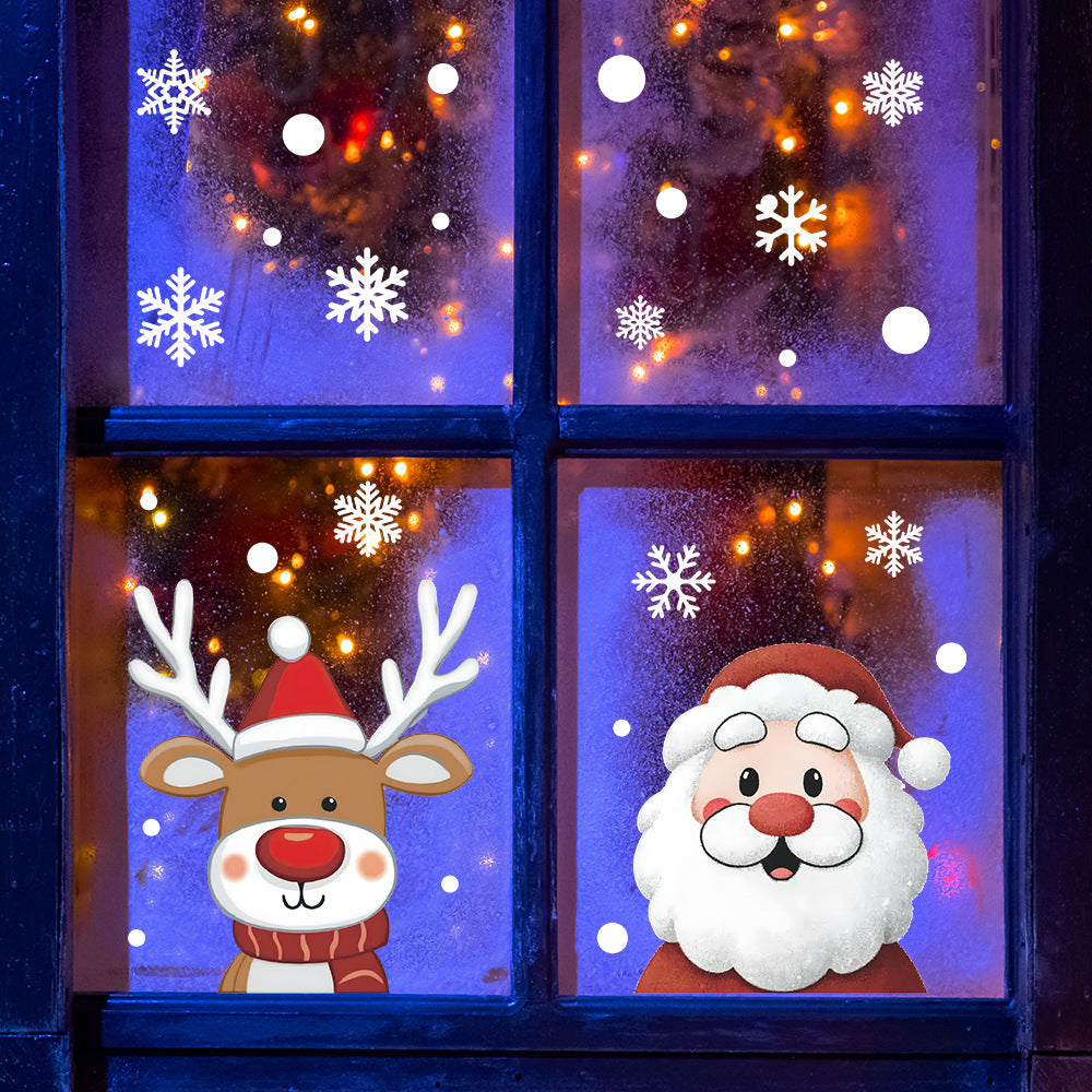 🎅 Snowflake Window Stickers Cartoon Christmas Santa, Reindeer ❄️✨ | Static Cling Glass Decals for Holiday Atmosphere 🎄 Kawaii Stickers