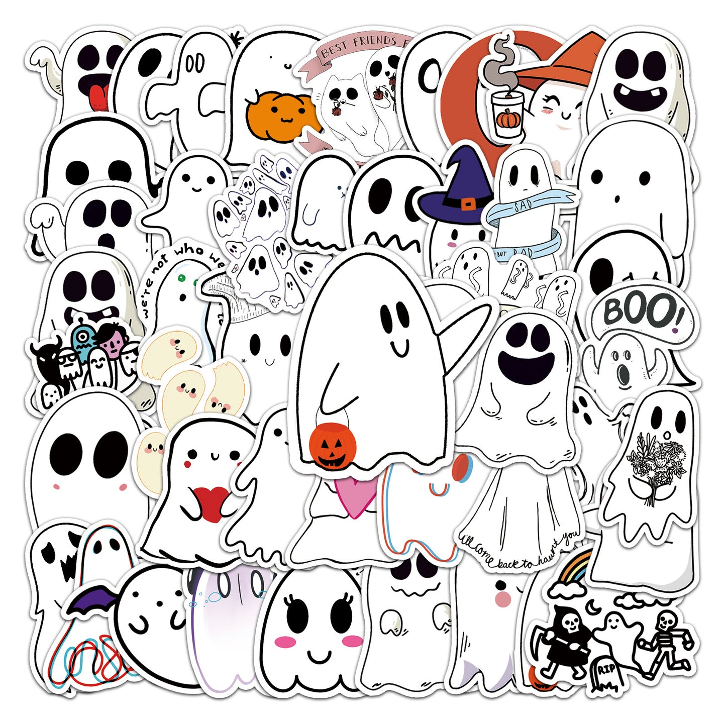 Halloween Stickers  Cute Ghost Graffiti Halloween Sticker Pack (50pcs)