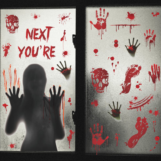 👻 Halloween Horror Bloody Handprint & Ghost Window Stickers – PVC Static Cling Decals 🎃 Kawaii Stickers