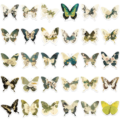 🦋🎨50pcs Ink-Style Butterfly Stickers Book | Waterproof PET Oriental Art Stickers for Journals, Notebooks, Water Cups ☕ & DIY Crafts Kawaii Stickers