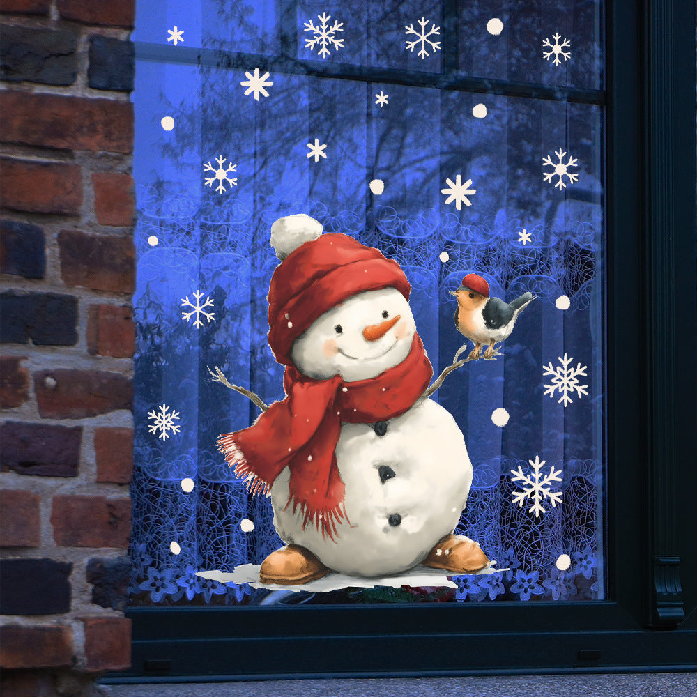 ☃️Snowflake Window Stickers Cartoon Snowman, Birds ❄️✨ | Static Cling Glass Decals for Holiday Home & Shop Decor 🎄 Kawaii Stickers