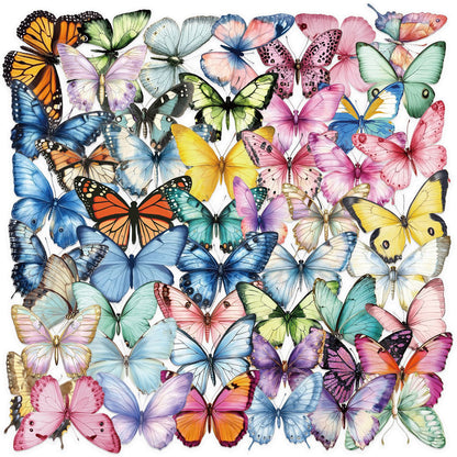 🦋 50 Pcs Transparent Butterfly Stickers Book Waterproof PET Insect Stickers for Water Bottles, Laptops, Journals, Guitars and Scrapbooking Kawaii Stickers