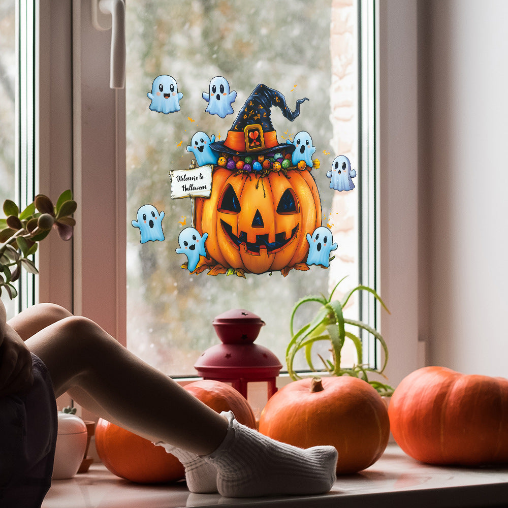 🎃 Halloween Cartoon Ghost & Pumpkin Static Cling Window Stickers 👻🪟✨ Kawaii Stickers