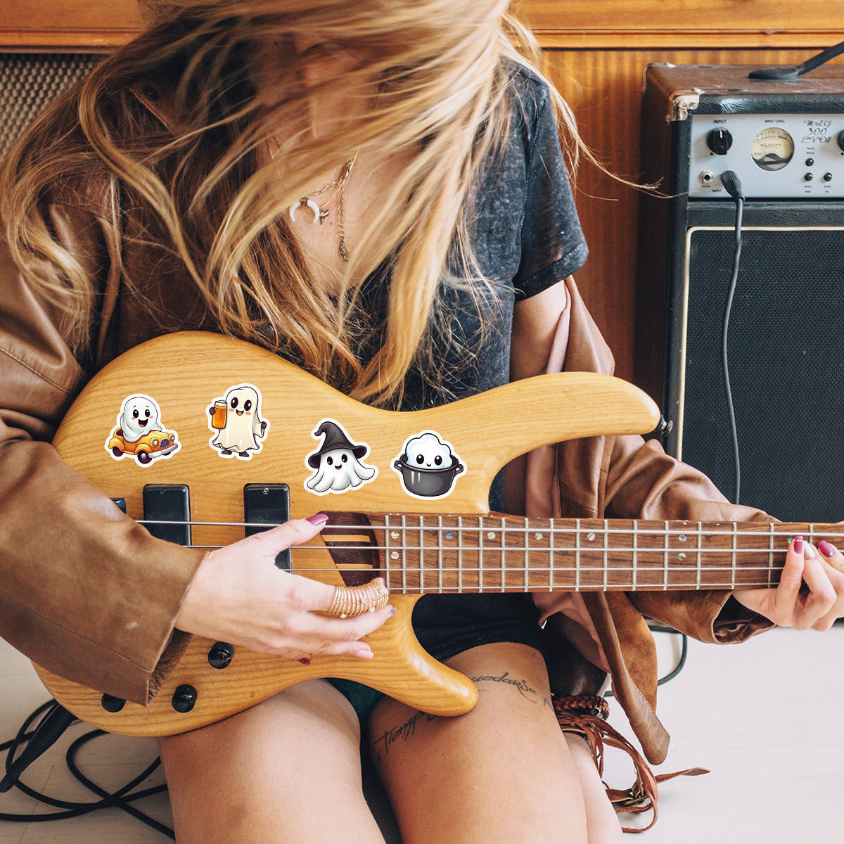 🎃 50pcs Cute Halloween Stickers – Ghost & Pumpkin Waterproof Vinyl Decals for Laptop, Skateboard, Water Bottle Kawaii Stickers