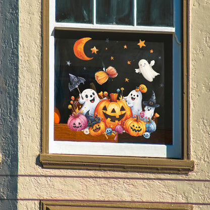 🎃 Halloween Cartoon Ghost Pumpkin Bat Balcony Glass Halloween window stickers – No Glue Kawaii Stickers