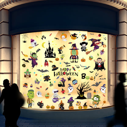 🎃 Halloween Window Stickers – Haunted House, Witch & Bat Static-Cling Decals – Double-Sided Print, Reusable Glass Wall Door Decorations Kawaii Stickers