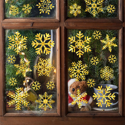 ✨ Glitter Snowflake Window Stickers – Gold & Silver Holiday Glass Decals 🎄 Kawaii Stickers