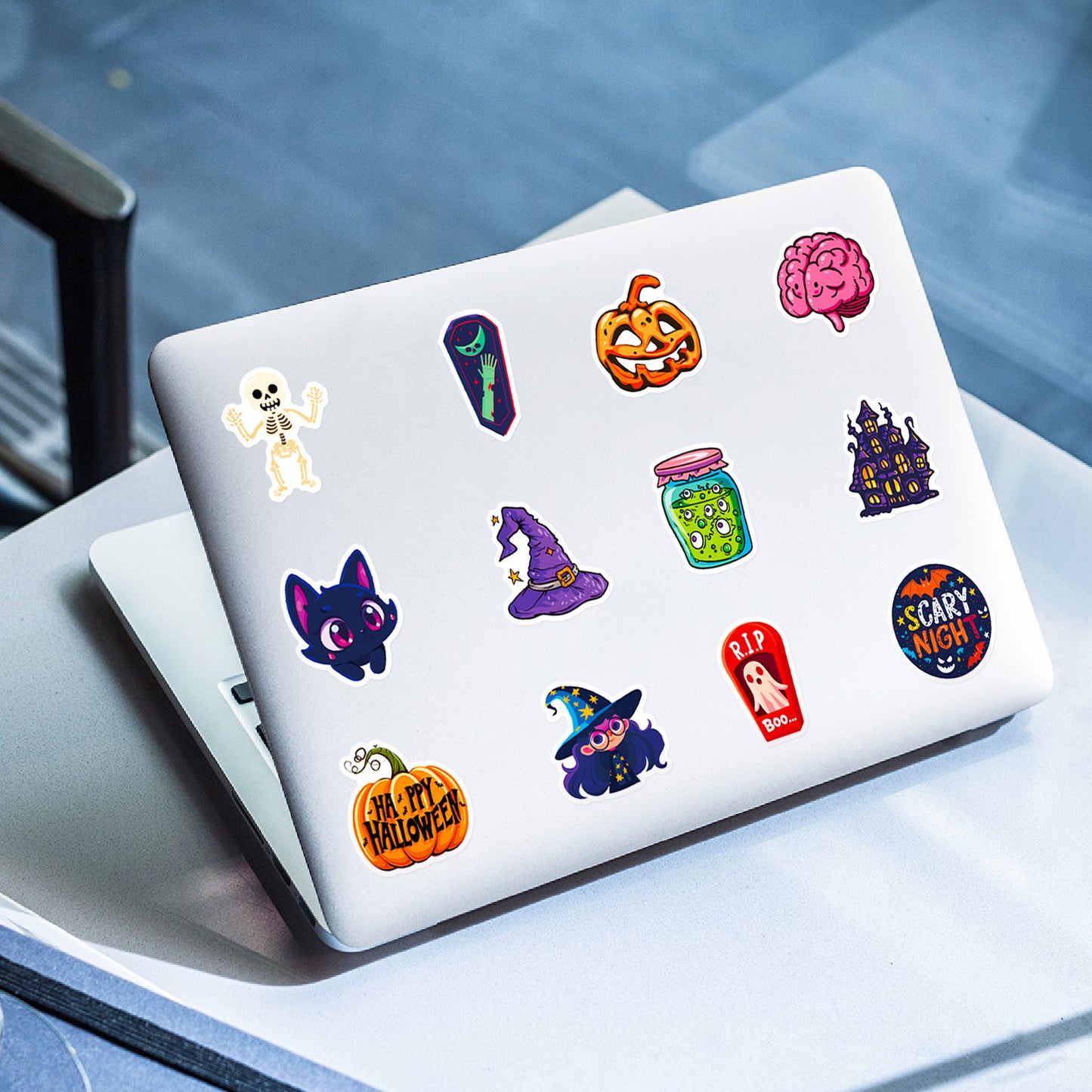 Halloween Stickers – 50Pcs Cute Ghost, Spider & Bat Cartoon DIY Stickers