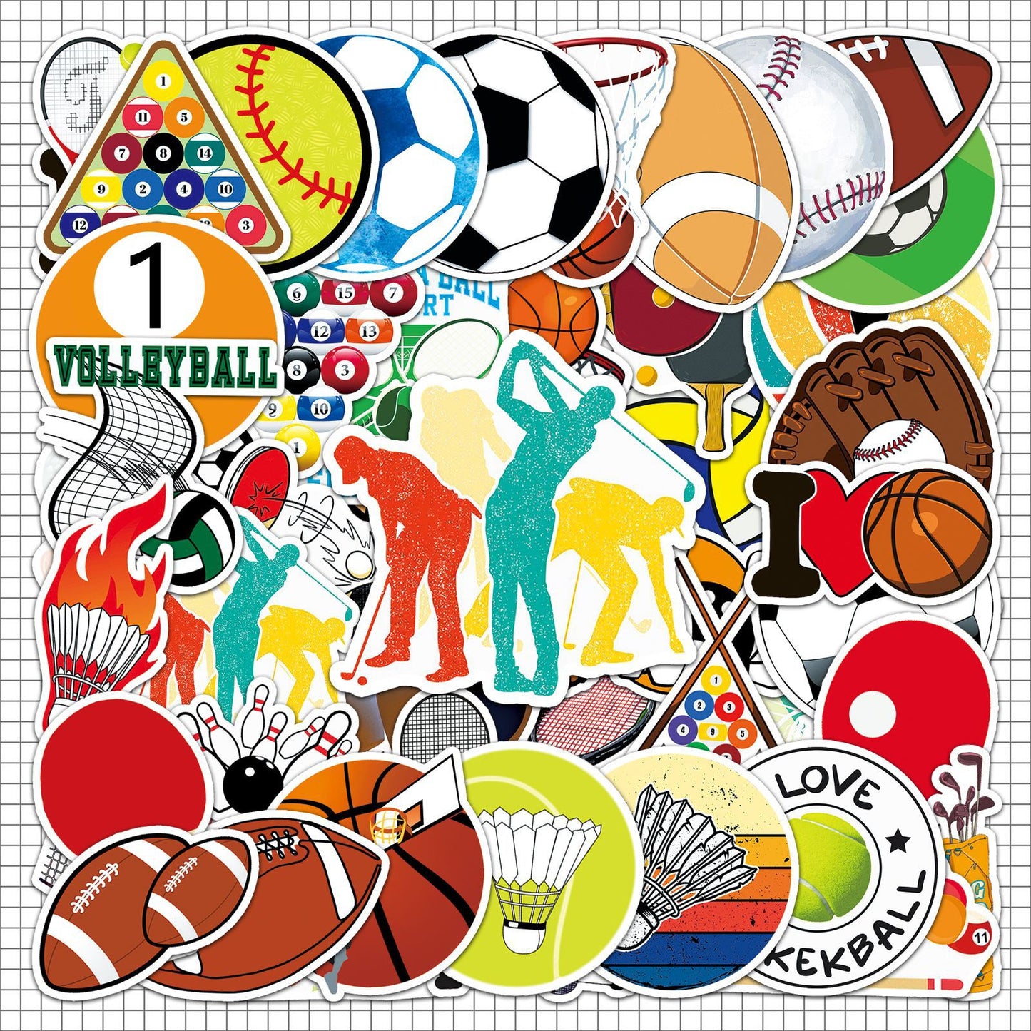 Football Stickers – 50Pcs Sport Designs – High-Definition Waterproof PVC – For Water Bottles, Laptops, Skateboards, Suitcases, Phones – Kawaii Stickers Kawaii Stickers