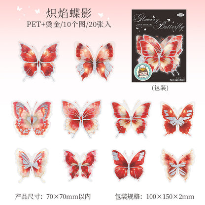 20pcs Butterfly stickers – Scrapbook & Craft Decoration – Kawaii Stickers Red butterfly stickers Kawaii Stickers