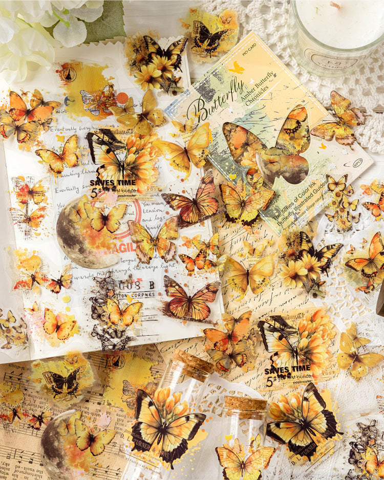 40PCS Butterfly Sticker Book – White Ink & Color Ink Botanical Collection – Scrapbook & Journal Vinyl Decals Kawaii Stickers
