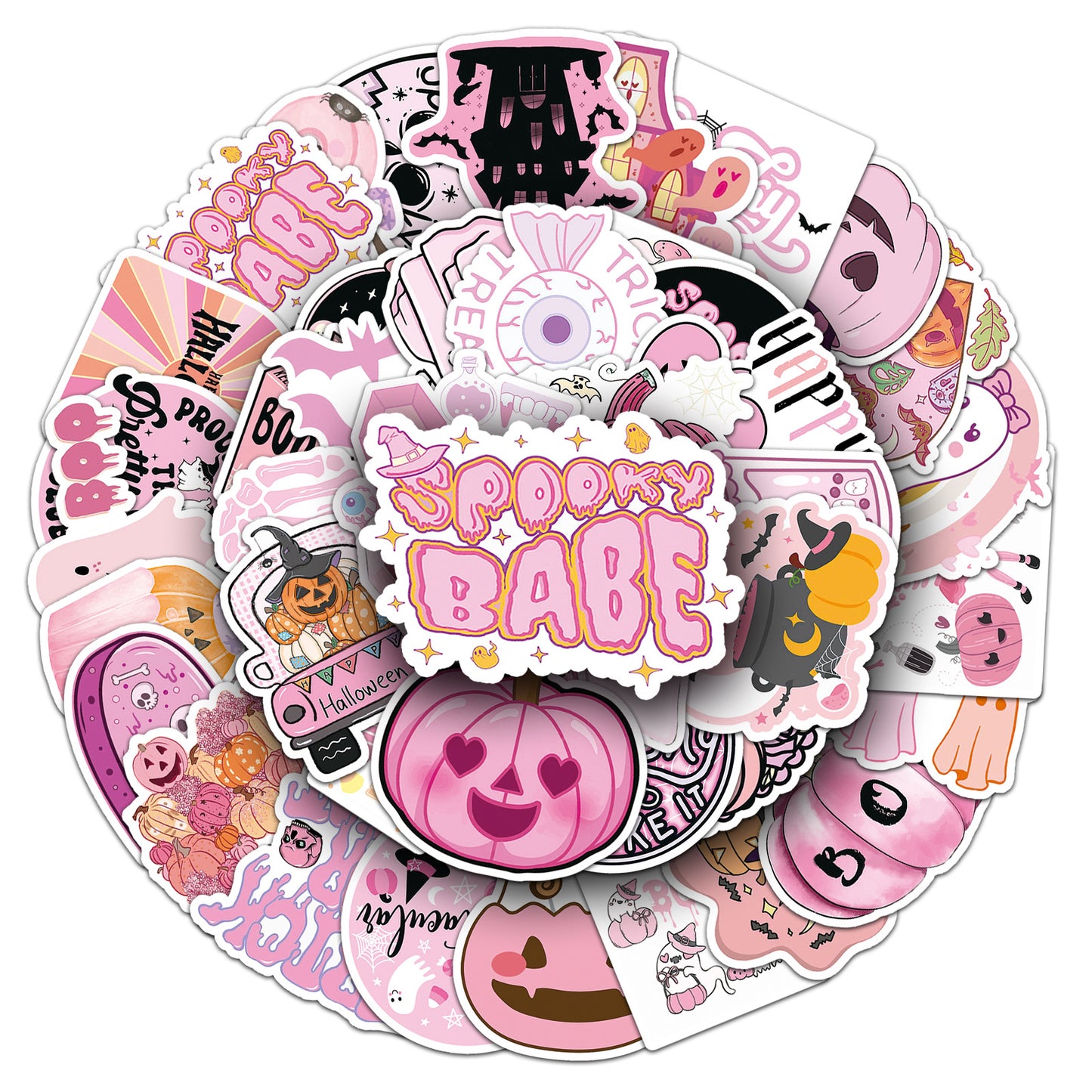 Halloween Stickers | 50pcs Pink Halloween Cute Sticker Set for DIY & Decoration