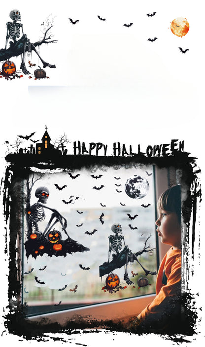 💀 Halloween Window Stickers – Black Skull & Pumpkins 🕷️🎃 Kawaii Stickers