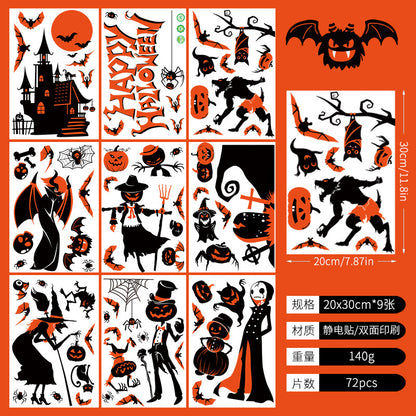 Halloween Window Stickers-Spooky Haunted Castle – Double-Sided Static Cling Ghost, Pumpkin & Zombie Glass Décor 👻🕸️ Halloween Stickers-AA Kawaii Stickers