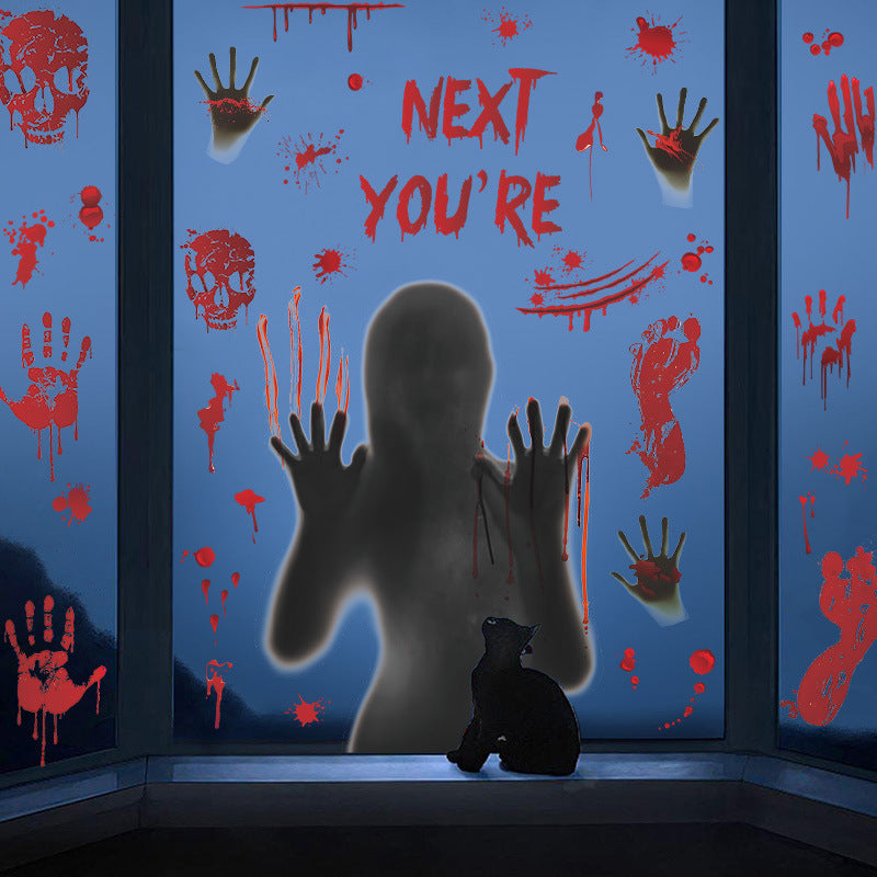 👻 Halloween Horror Bloody Handprint & Ghost Window Stickers – PVC Static Cling Decals 🎃 Kawaii Stickers