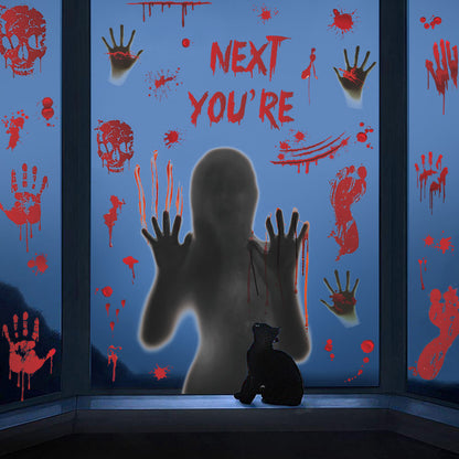 👻 Halloween Horror Bloody Handprint & Ghost Window Stickers – PVC Static Cling Decals 🎃 Kawaii Stickers