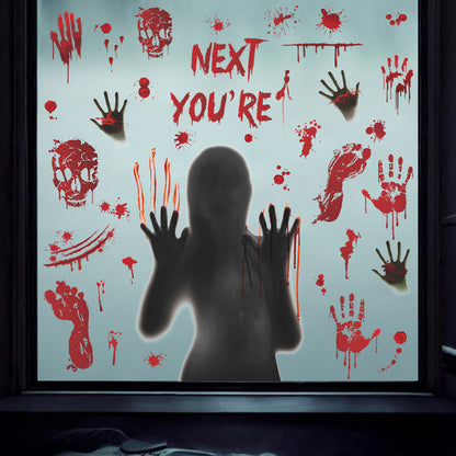 👻 Halloween Horror Bloody Handprint & Ghost Window Stickers – PVC Static Cling Decals 🎃 Kawaii Stickers