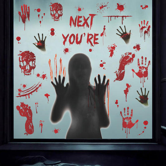 👻 Halloween Horror Bloody Handprint & Ghost Window Stickers – PVC Static Cling Decals 🎃 Kawaii Stickers