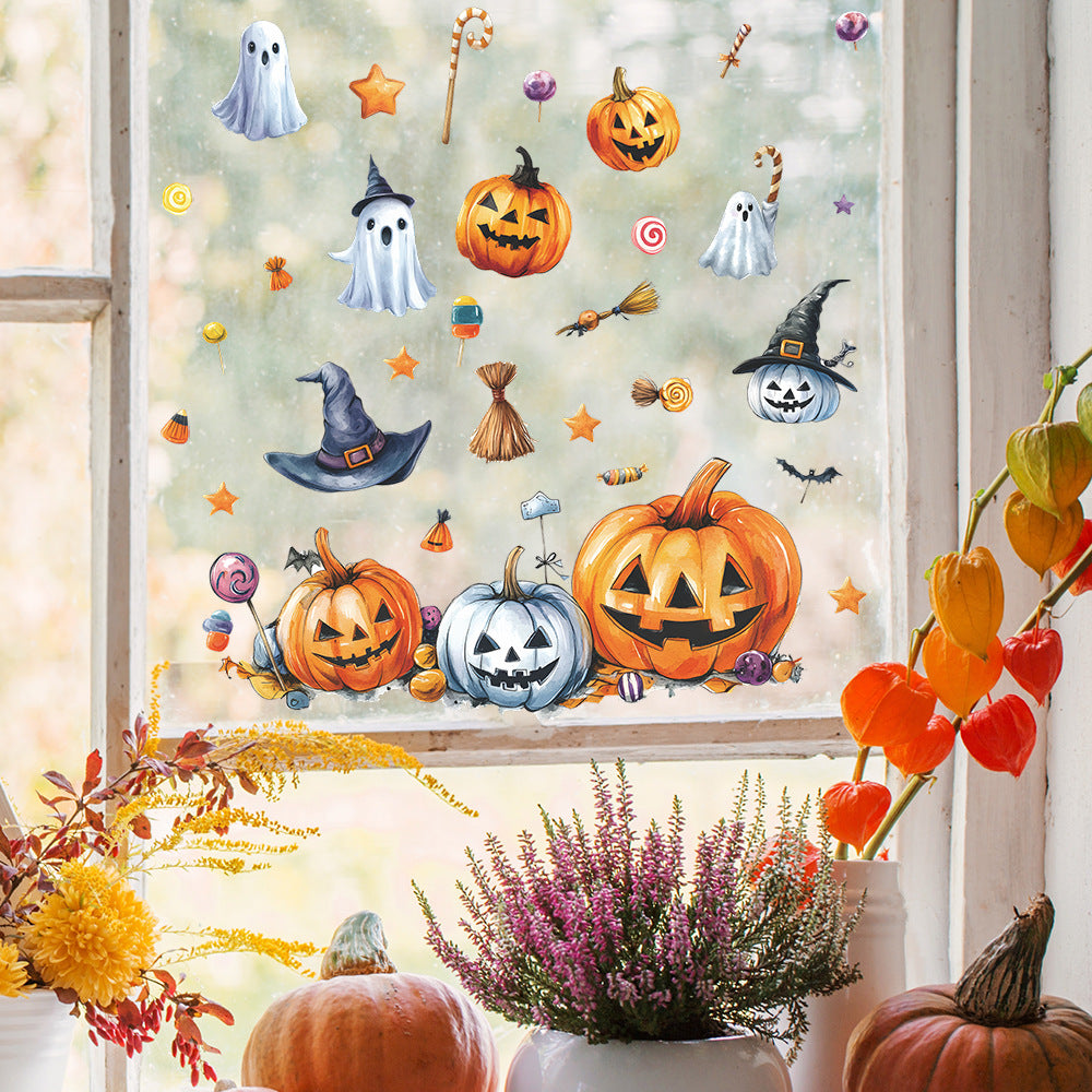 🎃👻 Cute Halloween Window Stickers – Static Cling Glass Decals with Pumpkins, Ghosts & Candy – Holiday Home Decor Kawaii Stickers