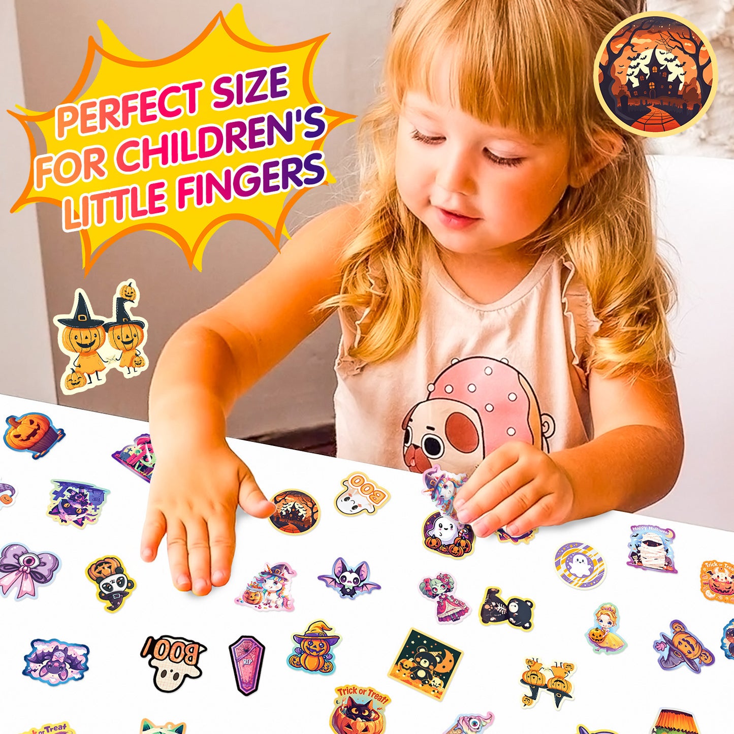 50pcs Halloween Graffiti Stickers – Dark Cute Ghost, Pumpkin, Bat & Castle Vinyl Decals for DIY, Luggage, Laptop & Water Bottles Kawaii Stickers